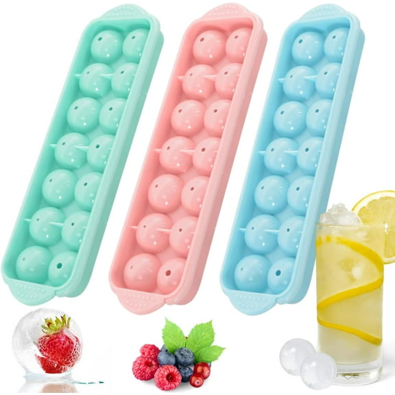 Ice Cube Trays 3 Pack, Stackable Round Ice Cube Tray Set with Lid, Ice Cube Tray Making 42PCS Sphere Chilling Cocktail Whiskey Tea Coffee, Easy to Release Ice Trays for Freezer