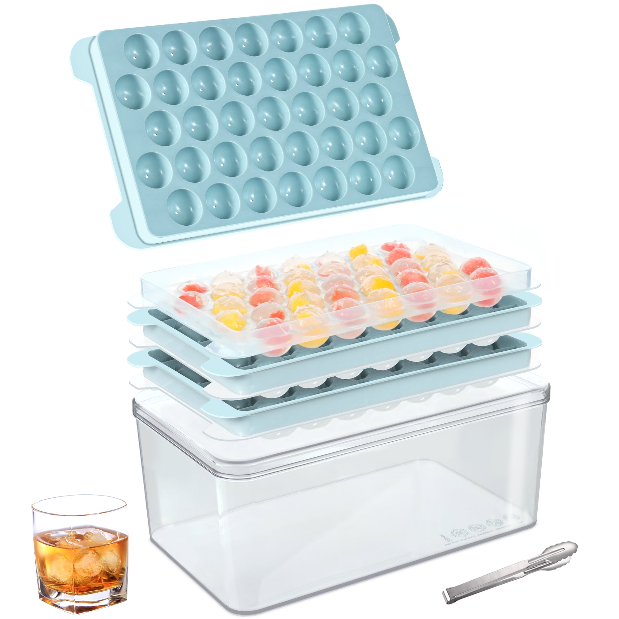 Ice Cube Trays, 3 Packs Round Ice Cube Trays for Freezer, Easy-Release Ice Ball Maker Mold with Removable Lid and Bin Making 1in X 111Pcs Ice Balls for Tea Coffee Cocktail Whiskey (Grey) - Walmart.com