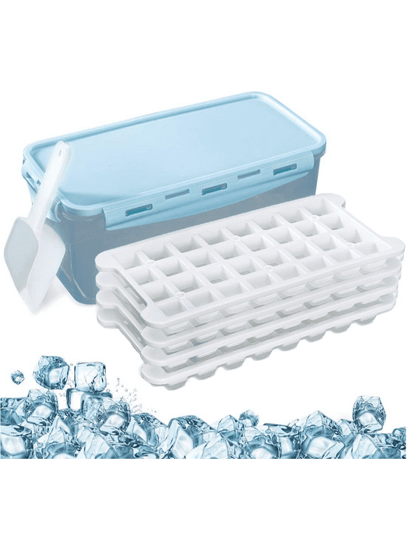 Ice Cube Trays 4 Pack (128 Ice Cubes), Stackable Silicone Bottom Ice Trays Ice Cube Molds Container Set with Airtight Lid