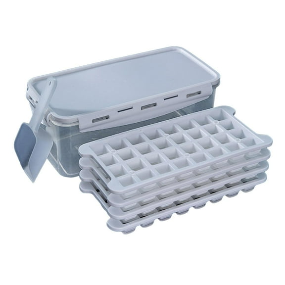 Ice Cube Trays 4 Pack (128 Ice Cubes), Stackable Silicone Bottom Ice Trays Ice Cube Molds Container Set with Airtight Lid