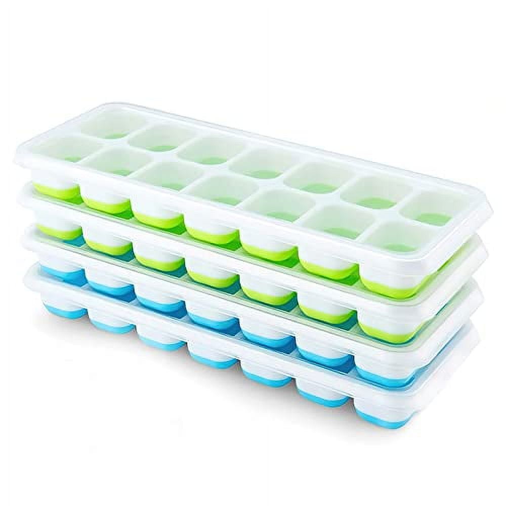 Swtroom Ice Cube Trays 4 Pack (128 Ice Cubes), Stackable Silicone Bottom Ice Trays Ice Cube Molds Container Set with Airtight Lid, White