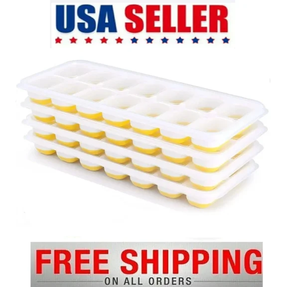 Ice Cube Trays (4 Pack), Bpa-Free, Easy Release Silicone W/ Rigid Frame (Yellow)