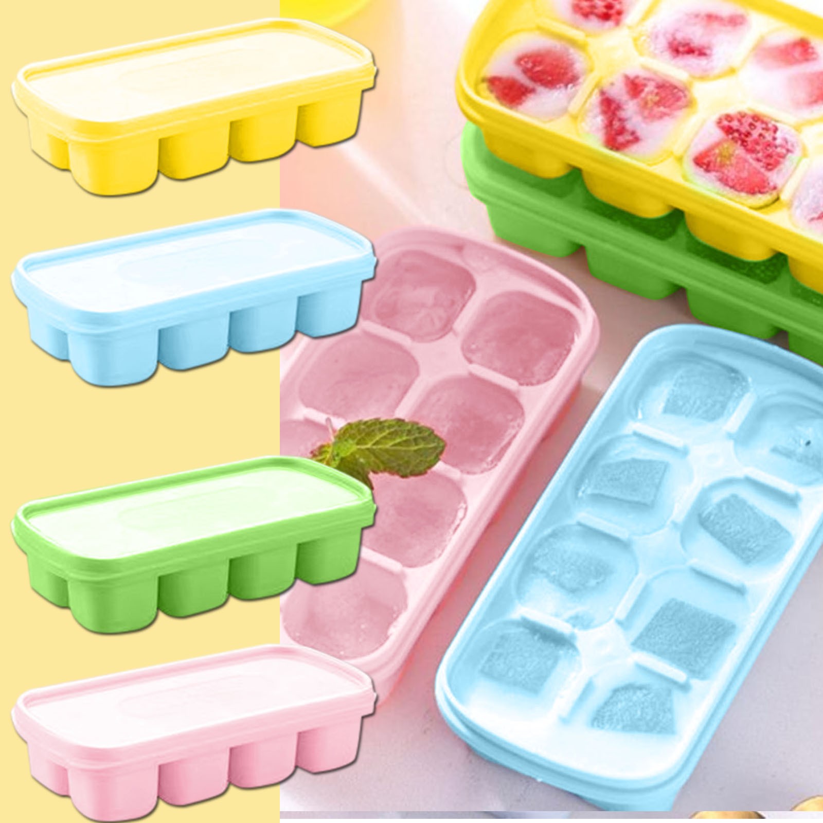 Ice Cube Trays 4 Pack Easy Release Silicone & Flexible 8 Ice Cube Trays ...