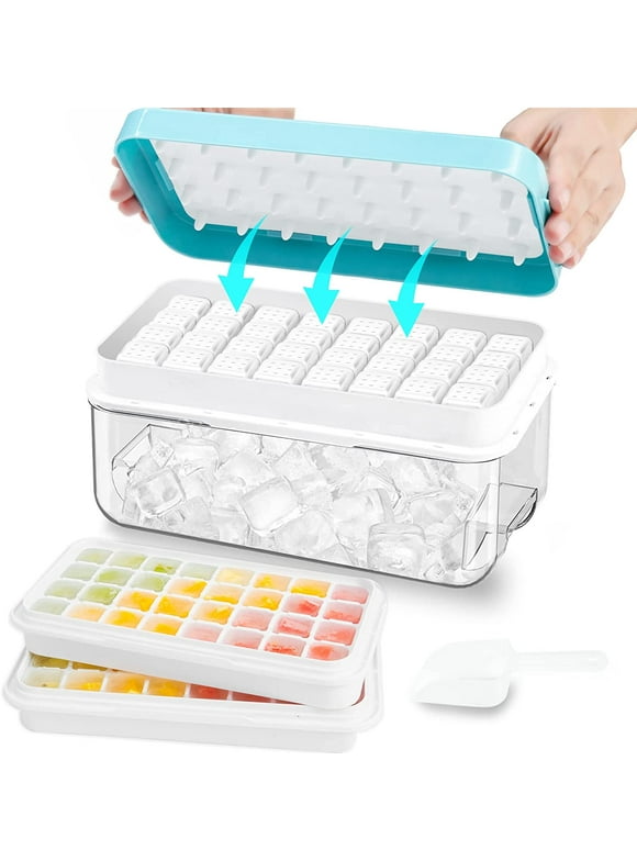 Ice Cube Trays for Freezer, 64 Nuggets Ice Cubes Molds, Silicone Ice Cube Trays with Lid, Ice Freezer Container, Spill-Resistant Removable Lid & Ice Scoop, for Whiskey,Cocktail