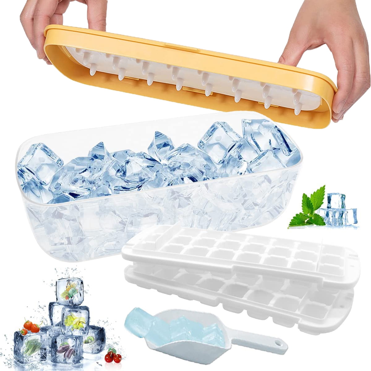 Pratico Kitchen Ice Cube Tray, Makes 4 Large 2.25 inch Ice Cubes, 2 Pack  with Lids 
