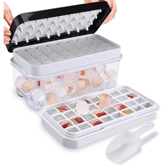 Ice Cube Trays for Freezer with Stackable Design & Lid – Quick-Release Ice Trays for Freezer with Lid and Bin, Perfect Ice Cube Maker for Whiskey, Cocktails – BPA-Free Ice Bin for Freezer Storage