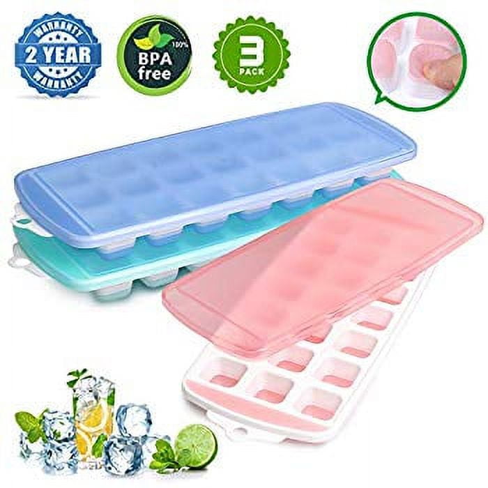 Ice Cube Trays 4 Pack, Stackable Easy Release Silicone Ice Trays,with 4  Removable Lids, Blue+Pink