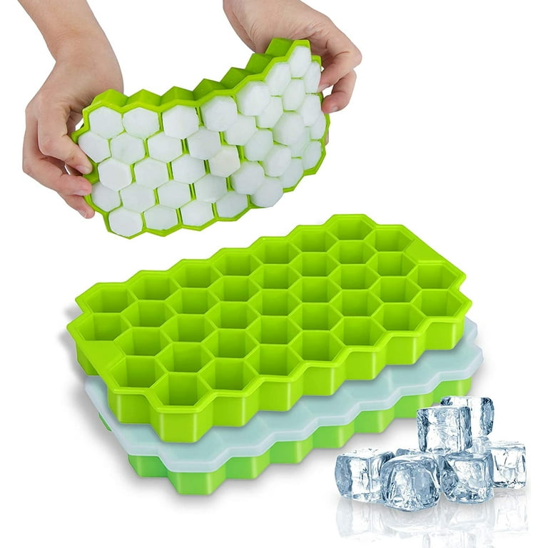 Glacio Small Ice Cube Silicone Trays - Covered Flexible Ice Molds with Lids - Set of 2
