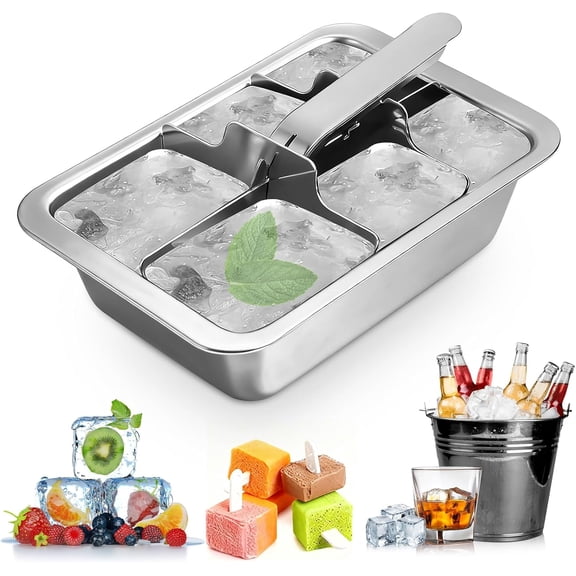 Ice Cube Trays, Large 6-cube Stainless Steel Ice Cube Trays with Easy Release Levers for Professional Drinkers– Portable Reusable Metal Ice Maker for Family Bar - Send Goods From Local Warehouse
