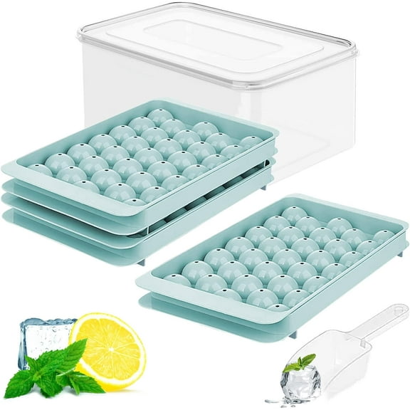 Ice Cube Trays with Lid & Bin,Ice Ball Molds for Freezer,Round Ice Tray Making 99 x 1.0IN Small ice Maker Mini Circle Ice Cubes Mold,Crushed Ice Tray for Chilling Drink Coffee Whiskey & Tea (BL)