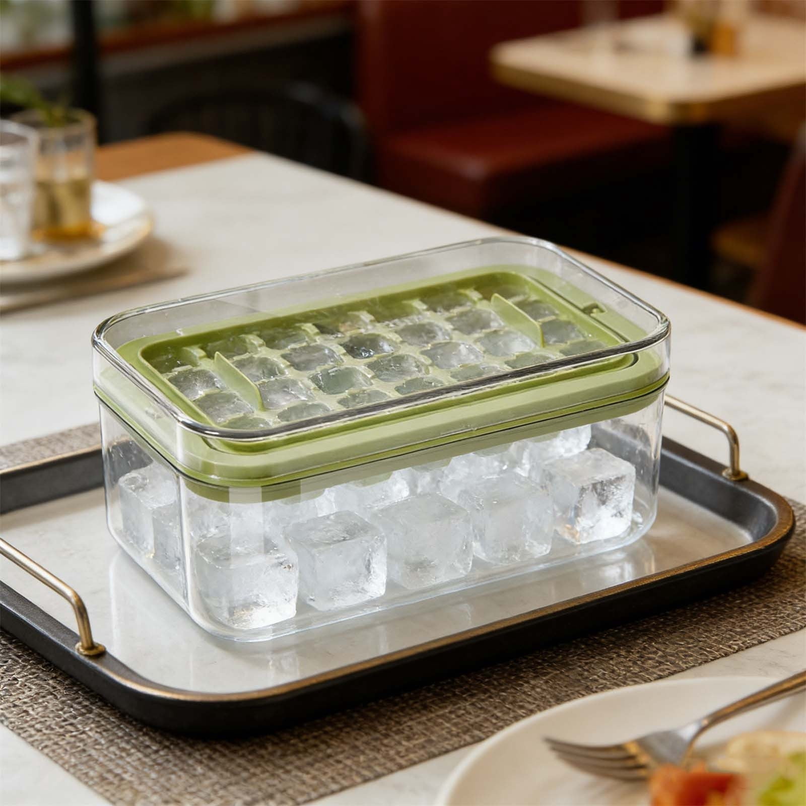 Ice Cube Trays Press Easy Release, Making Ice for Freezer for Chilling Cocktail Whiskey Coffee Include Cube and Storage Container A