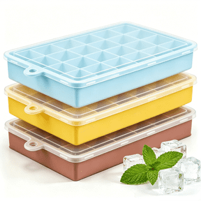 Axidou Ice Trays for Freezer, 3 Pack, Silicone Ice Cube Trays with Lids, BPA Free, Blue Yellow Pink