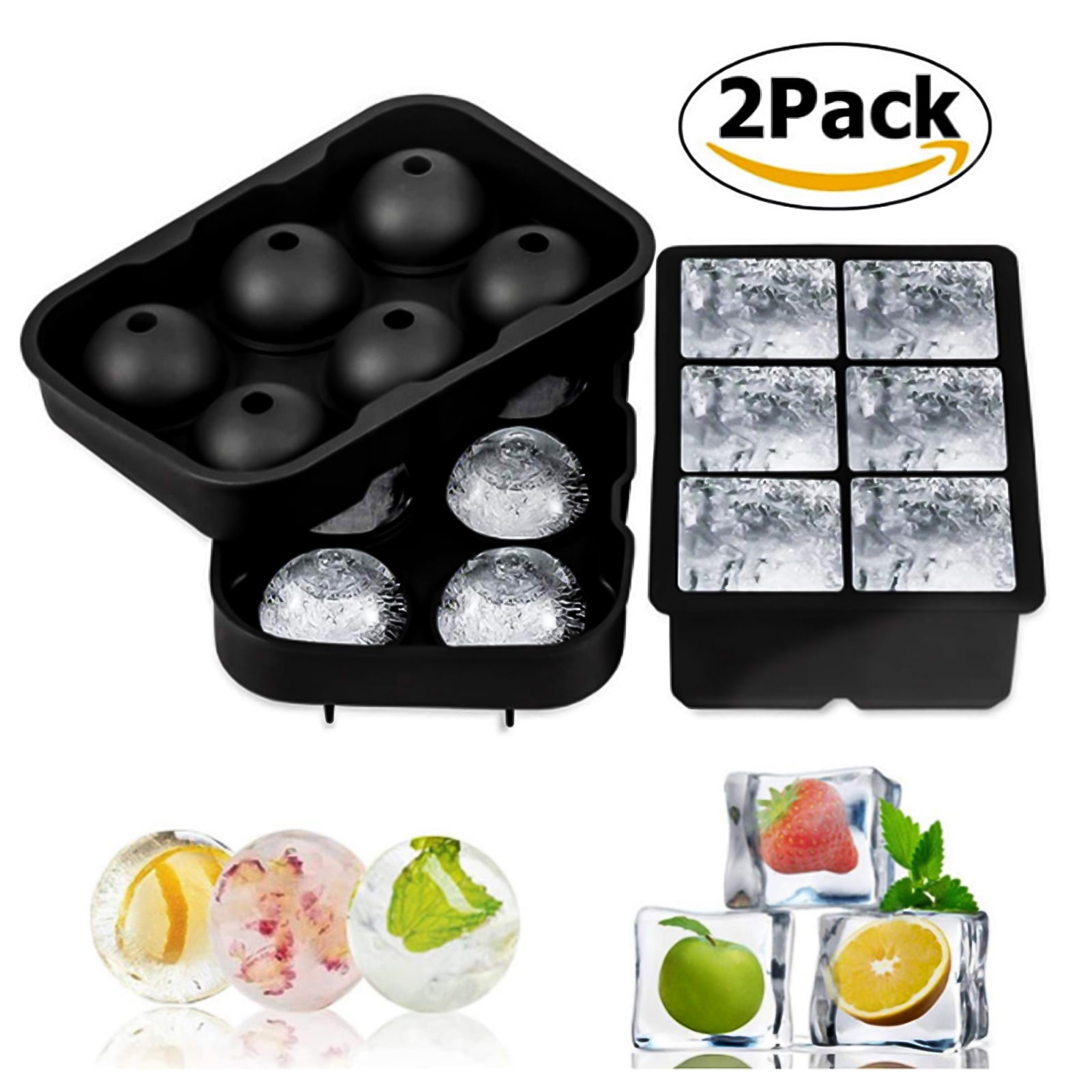 Ice Cube Trays Set of 2 Silicone Mold for Whiskey & Cocktails Sphere