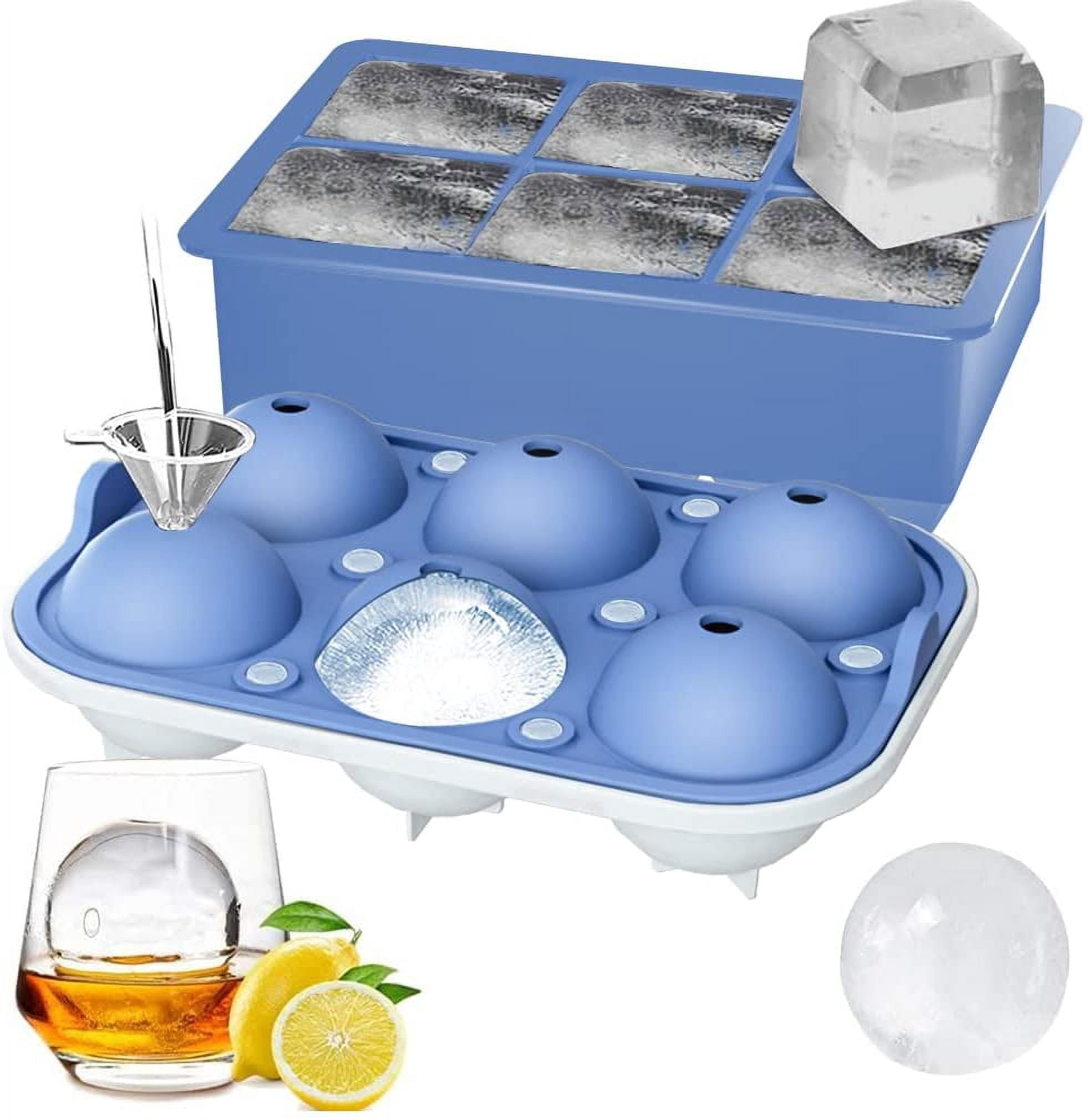 Ice Cube Trays (Set of 2), Sphere Ice Ball Maker with Lid & Large Square Ice Cube Maker for Whiskey, Cocktails and Homemade, Keep Drinks Chilled