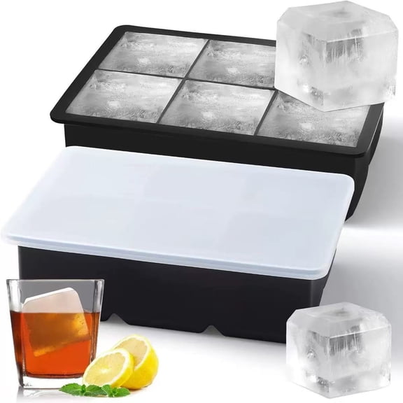 Ice Cube Trays Silicone,2 Pack Large Square Ice Cube Molds with Removable Lids,Stackable Big Ice Trays for Freezer,Ice Maker Reusable and BPA Free for Whiskey, Cocktail, Chilled Drink