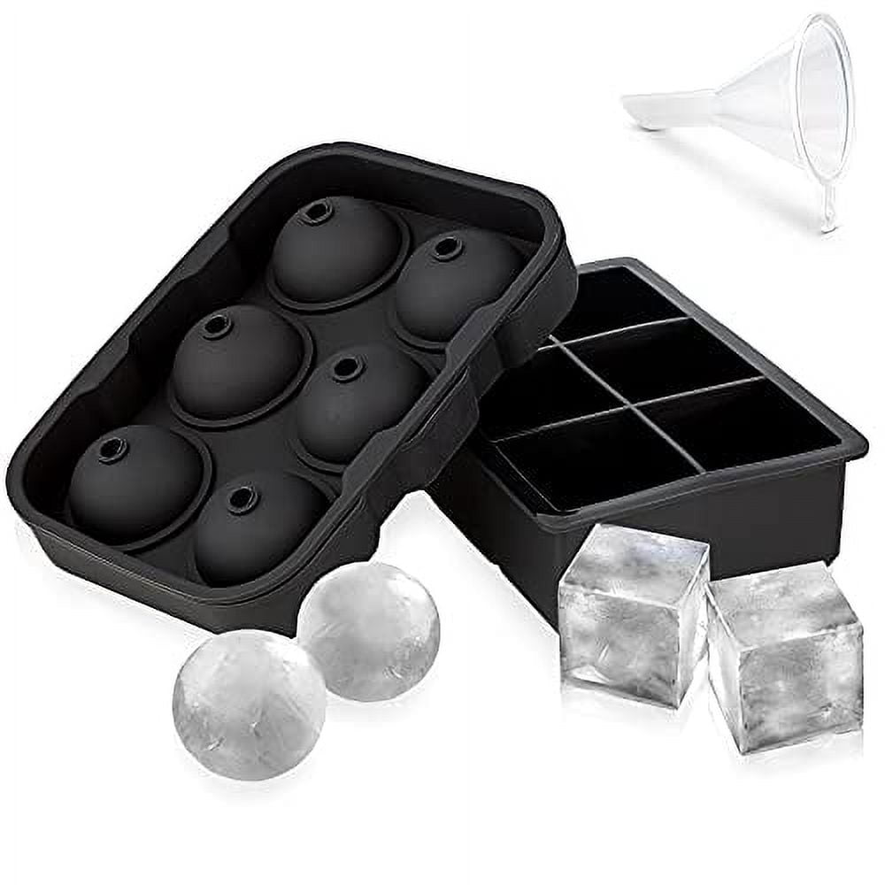 Zulay Kitchen Silicone Square Ice Cube Mold and Ice Ball Mold (Set of 2) Black