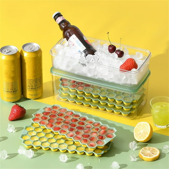 Ice Cube Trays and Ice Cube Storage Container Set With Airtight Locking Lid, Stackable Plastic Ice Mold Makers with Ice Box Container Shovel Set for Cool Drinks, Baby Food and Smoothie