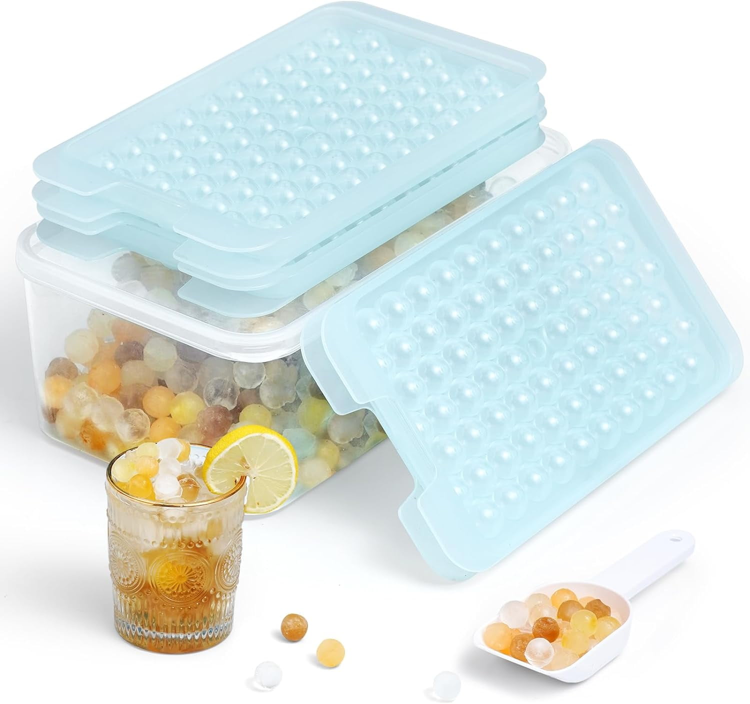 Ice Cube Trays for Freezer  Round Small Ice Cube Trays Easy Release,72 * 3 Pcs Mini Circular Ice Cube Trays with Lid , BPA Free