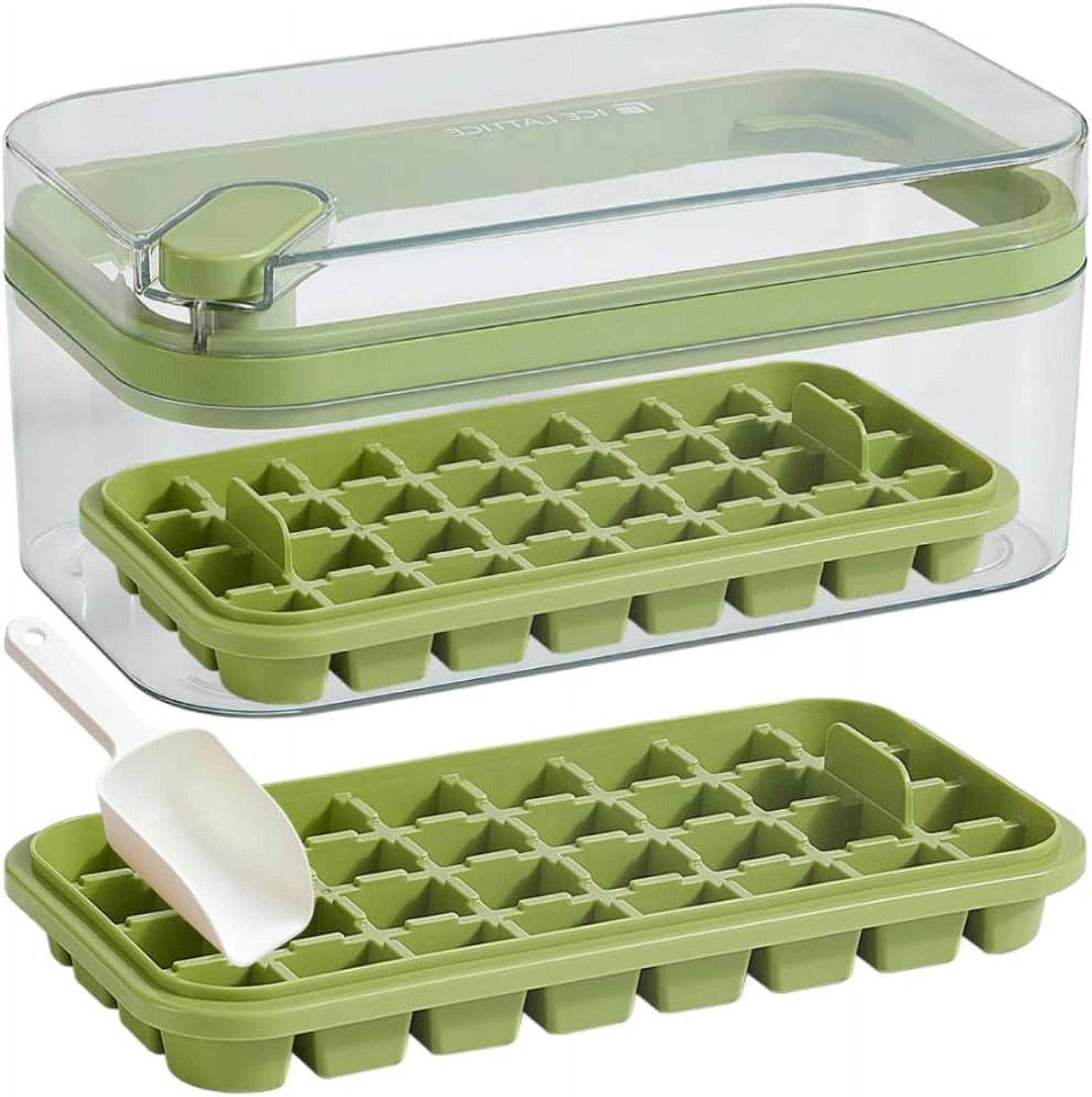 Green BPA-Free Ice Cube Tray with Lid and Bin, 2 Pack