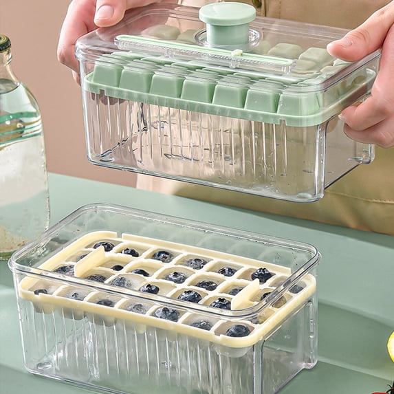 Ice Cube Trays with Lid and Storage Bin – Easy Release Square Ice Molds for Freezer, Space-Saving Ice Cube Maker for Drinks and Storage