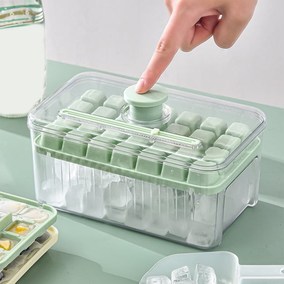 Ice Cube Trays with Lid and Storage Bin – Easy Release Square Ice Molds for Freezer, Space-Saving Ice Cube Maker for Drinks and Storage