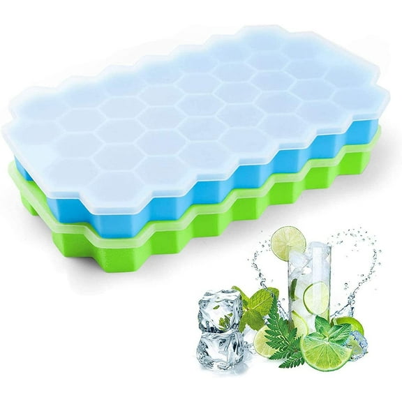 2 Pack Ice Cube Trays, Silicone Flexible Ice Cube Tray, for Cooling Drinks, Whiskey and Cocktail, BPA Free, Easy Release Reusable Ice Cube Molds, Blue,8.1 x 4.7 x 0.9 inches, Blue&Green