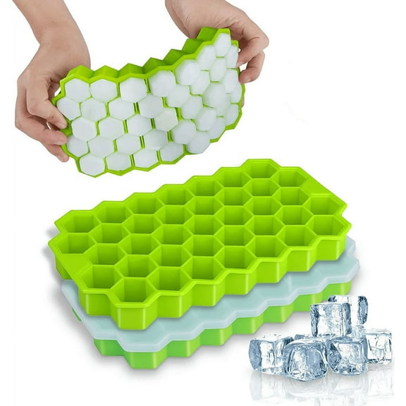 Ice Cube Trays with Lids 2 Pack Small Food Grade Silicone BPA Free for Freezer Flexible Easy-Release Stackable Ice Cube Mold (Green)