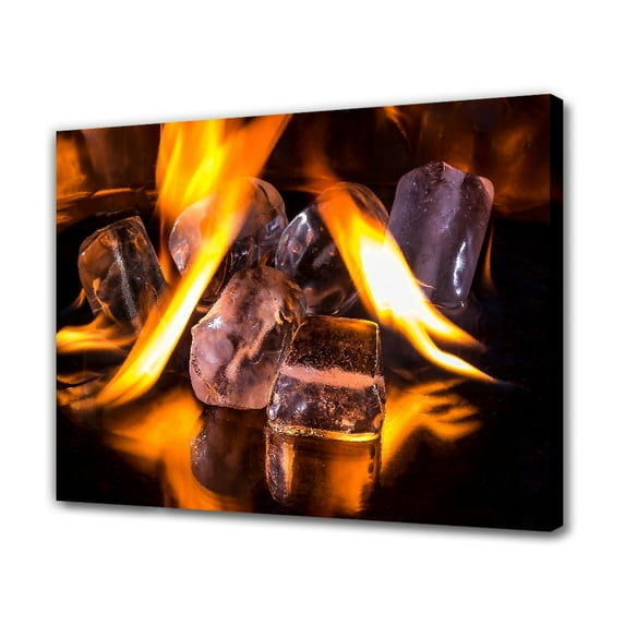 Ice Cubes Fire Flame Burn Hot Canvas Poster Bedroom Decor Sports Landscape Office Room Decor Gift,Frame-style,20x30inch(50x75cm)