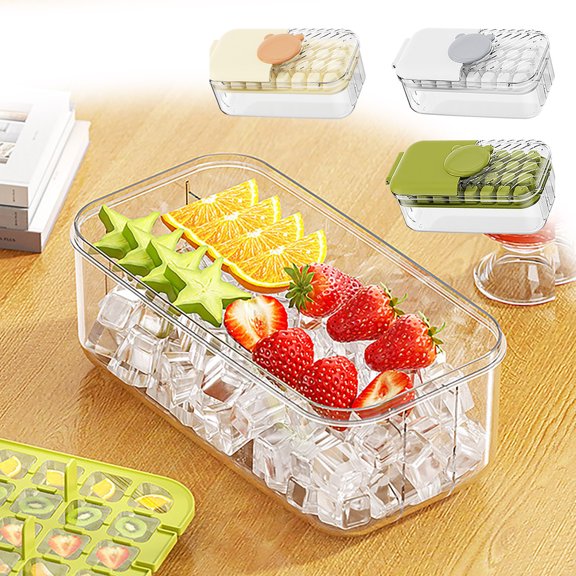 Ice Cubes Large Capacity Press Ice Block Maker with Shovel Food Grade Plastic Ice Storage Box for Household Use(Green,1-Piece) Rkxzt