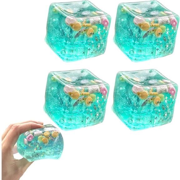 Ice Cubes Stress Balls with Marine Shells, Soft Slow Rise Squishy Stress Relief Sensory Toy, Squeeze Hand Fidget Toys for Adults, Calming Anxiety Relief Hand Grip Ball for, Classroom Prizes(Blue)
