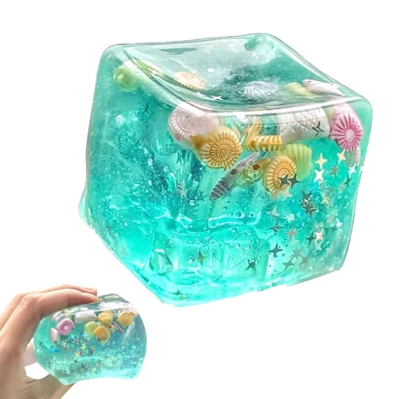Ice Cubes Stress Balls with Marine Shells, Soft Slow Rise Squishy Stress Relief Sensory Toy, Squeeze Hand Fidget Toys for Adults, Calming Anxiety Relief Hand Grip Ball for, Classroom Prizes(Blue)