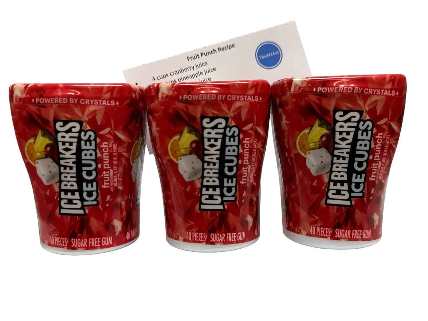 Ice Cubes Sugar Gum, Fruit Punch, 40 Ct Bottles, 3 unt With Recipe Card