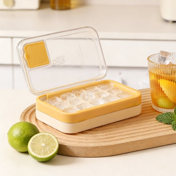 Ice Cubes Tray, 15 Cubess Mold with Lid for Freezer, Non Spills Ice Box for Water Cocktail Tea Coffee Whiskey Beer, Quick-Fill and Easy Press to Release Without Touching