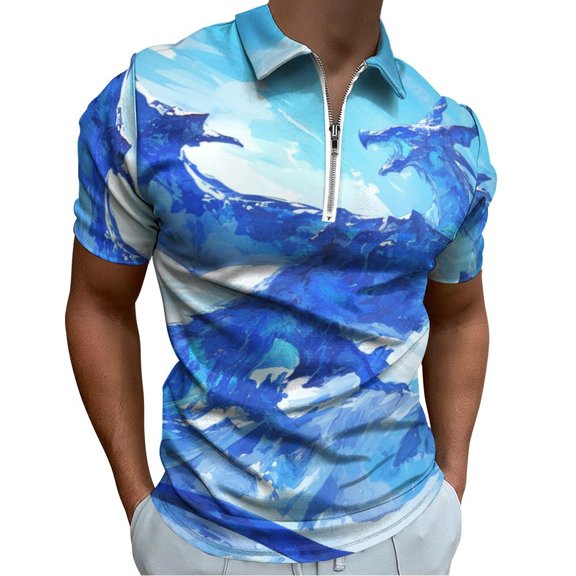 Ice Dragon Men Zipper T-shirt Summer Casual Short Sleeve T-shirt Top