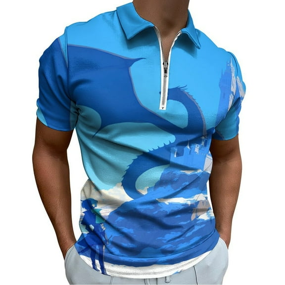 Ice Dragon Men Zipper T-shirt Summer Casual Short Sleeve T-shirt Top