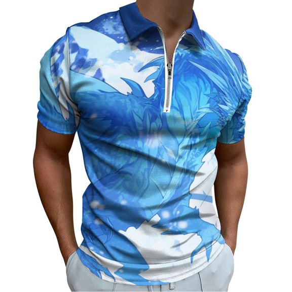 Ice Dragon Men Zipper T-shirt Summer Casual Short Sleeve T-shirt Top