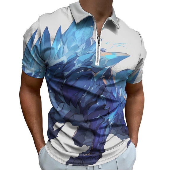 Ice Dragon Men Zipper T-shirt Summer Casual Short Sleeve T-shirt Top
