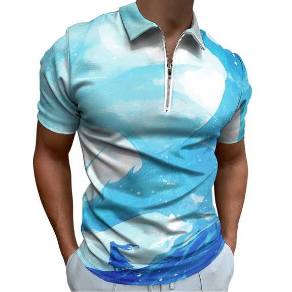 Ice Dragon Men Zipper T-shirt Summer Casual Short Sleeve T-shirt Top