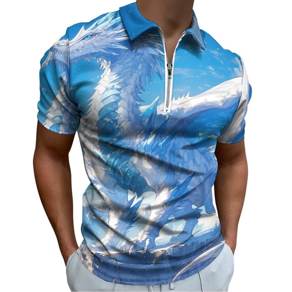 Ice Dragon Men Zipper T-shirt Summer Casual Short Sleeve T-shirt Top