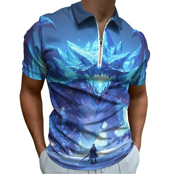 Ice Dragon Men Zipper T-shirt Summer Casual Short Sleeve T-shirt Top