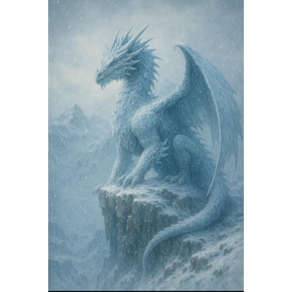 Ice Dragon Print: Winter Fantasy Art, Mythical Beast Poster&nbsp; 8X12&nbsp; &nbsp;UNFRAMED