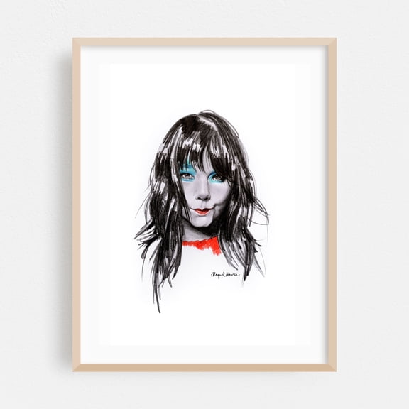 Ice - Drawing Sketch Portrait Modern Art Illustration Black and White Fashion Pop Art Oak Framed Wall Art Print 5 x 7 inches