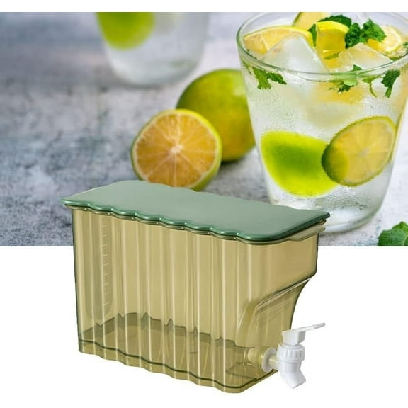 Ice Drinking Water Jug with Faucet, 1 Gallon Drink Dispensers for Parties with Lid, Clear Plastic Drink Dispenser for Party Refrigerator Juice Milk Ice Tea Water, Green