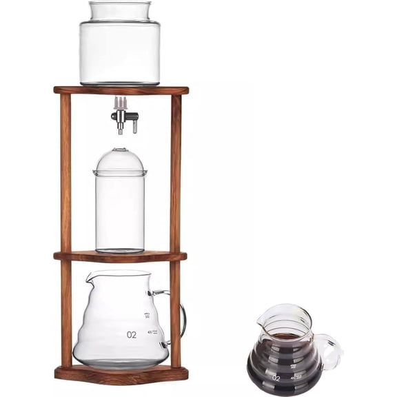 Ice Drip Coffee Maker, Capacity Cold Brew Coffee or Iced Tea Maker, Portable Iced Coffee Cold Brew Drip Tower, with Adjustable Water Flow, Wooden Bracket, for Home Office, 15 x 41.5cm