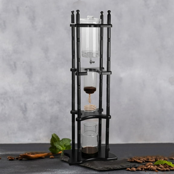 Ice Drip Coffee Maker Handcrafted Pine Wood & Borosilicate Glass, Slow Brew Drip Coffee Maker, 28x24.5x115 cm