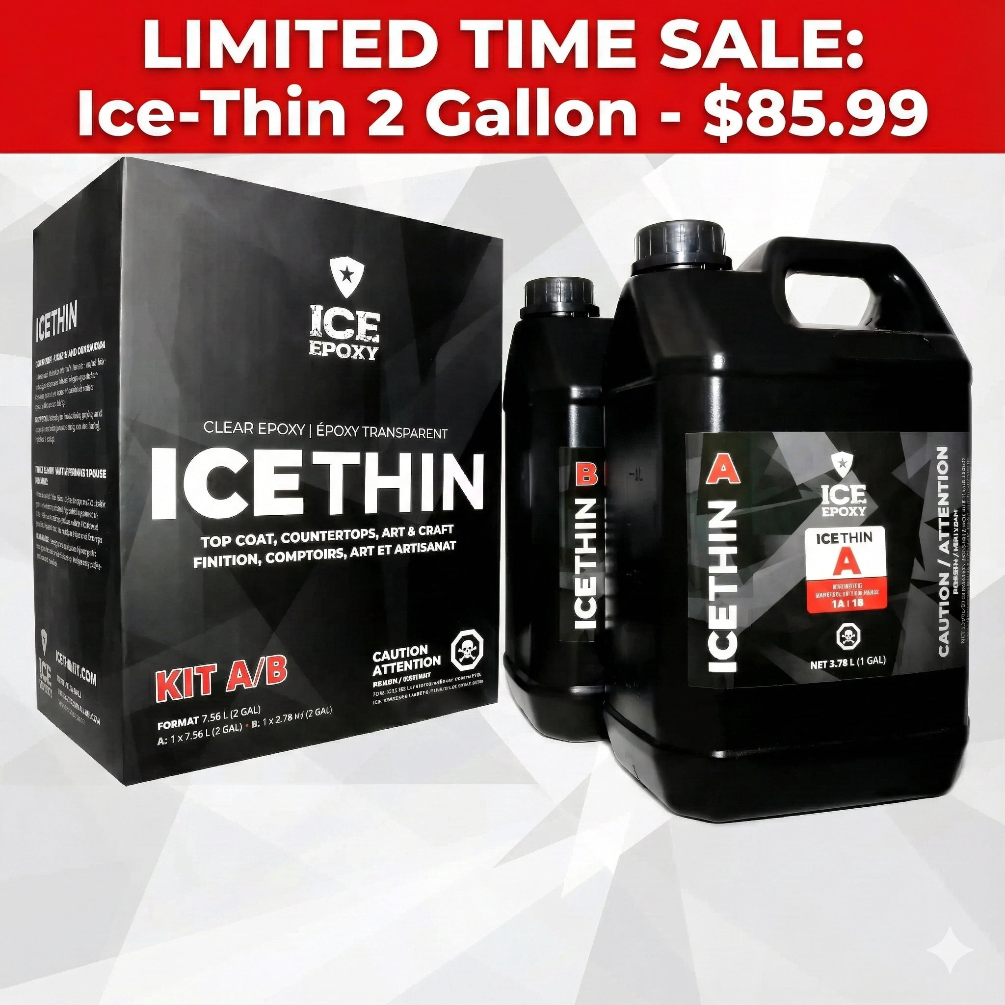 Ice Epoxy:  ICE-THIN Flood Coat Crystal Epoxy 2 gallons