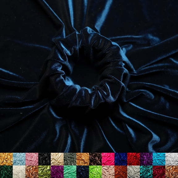 Ice Fabrics 60" 90% Polyester 10% Spandex Stretch Velvet Fabric, Navy Blue