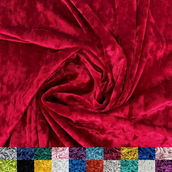 Ice Fabrics Stretch Crushed Velvet Fabric by the Yard - 60/62" Wide Soft Velvety Fabric for Sewing Apparel, Upholstery, Curtains & Decor - 234 GSM - 20% Vertical Stretch - Red - 3 Yards