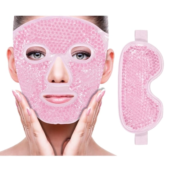 MHR Reusable Hot & Cold Therapy Eye Mask - Gel Face Compress for Migraine, Headache & Puffiness Relief, Cooling Sleep Mask for Eyes (Pink)