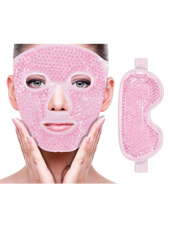 MHR Reusable Hot & Cold Therapy Eye Mask - Gel Face Compress for Migraine, Headache & Puffiness Relief, Cooling Sleep Mask for Eyes (Pink)